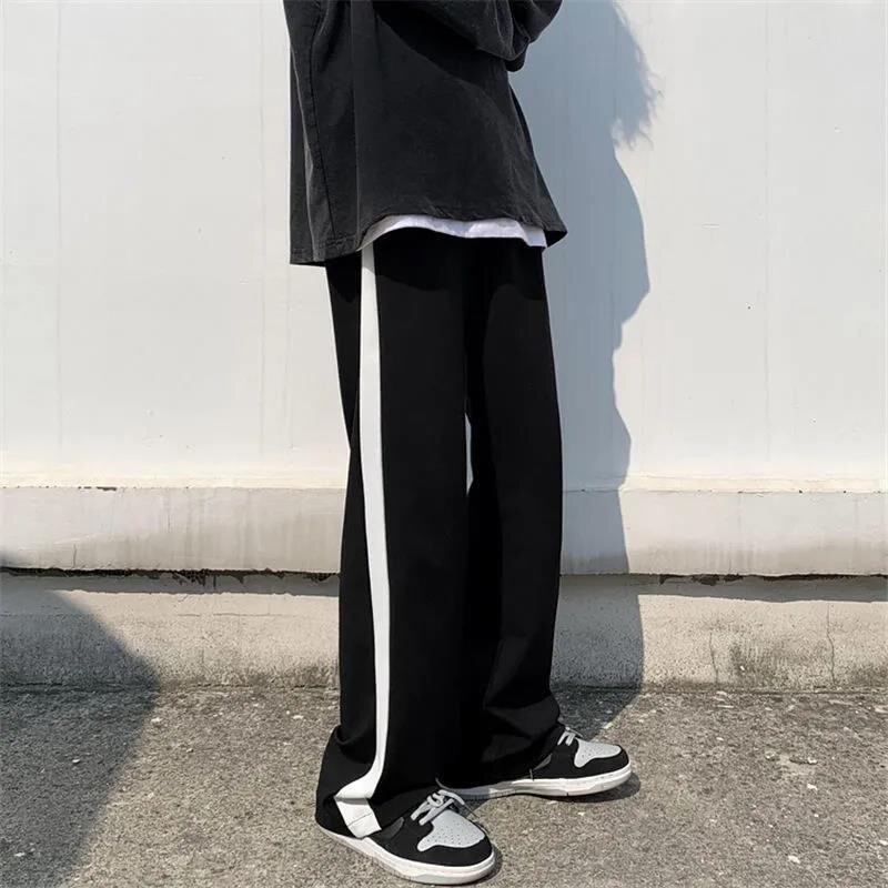 #39 streetwear bukser til kvinner bukser dame sommerbukser svarte og hvite striper brede ben bukser kvinner og sportsbukser #39