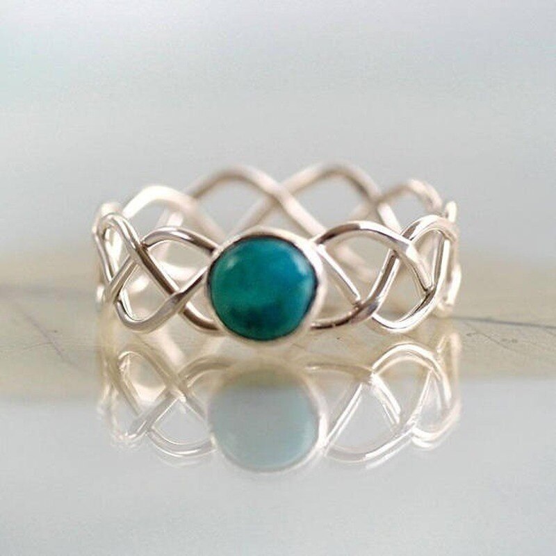 Vrouwen Twist Turquoise Ring 925 Zilveren Retro Ring Party Sieraden