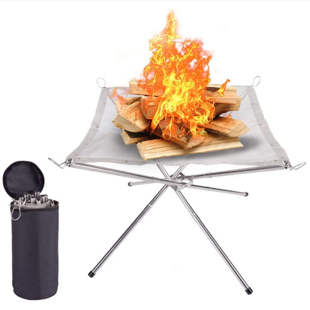 Soporte plegable para pitos de fuego para Camping al aire libre, rejilla de acero inoxidable, pitos de fuego, estante de almacenamiento, soporte portátil para chimenea, herramienta de jardín