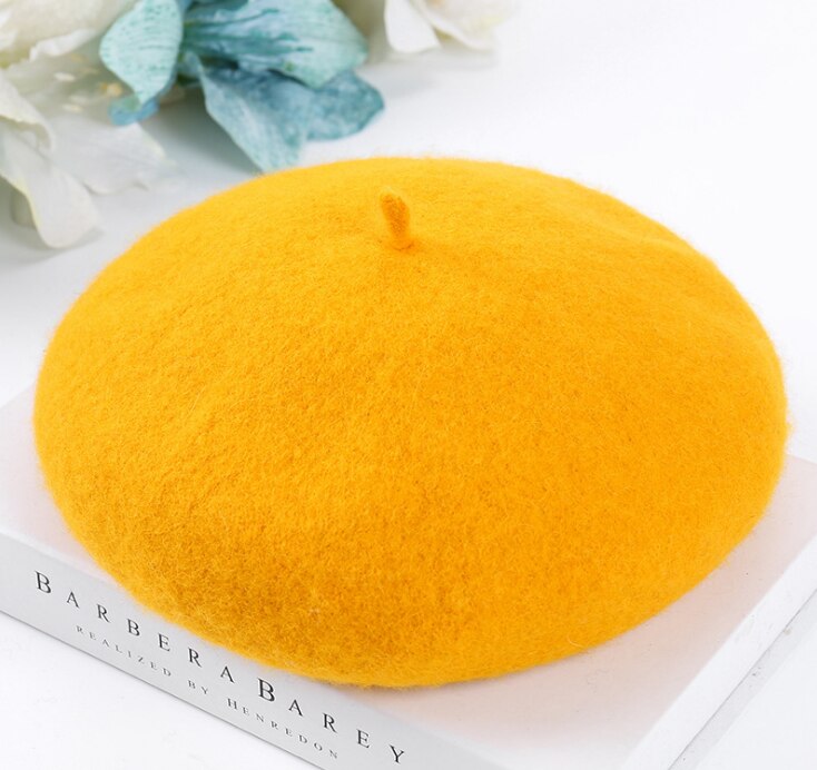 BUTTERMERE Women Wool Beret Hat Winter White Artistic Hats Ladies Solid Color Cashmere Soft Female French Painters Hats: Yellow