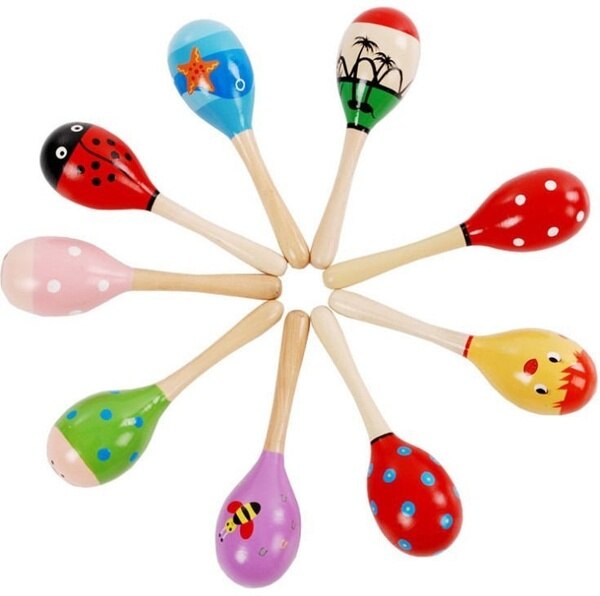 1PC Colorful Wooden Maracas Baby Child Toy Shaker Rattle Musical Instrument Party Kids Toys Random Color 12 X 3.5 cm