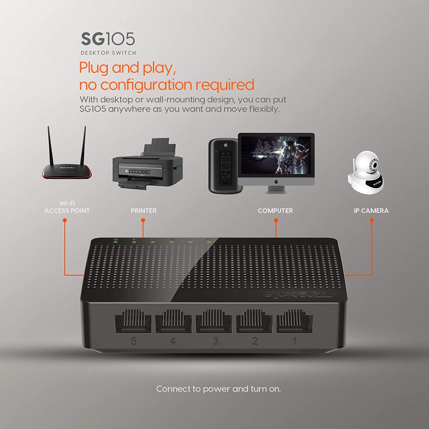 Tenda SG105 | 5 Hafen Gigabit Ethernet Netzwerk Schalter | Ethernet Splitter | Verkehrs Optimierung | Unmanaged für Router