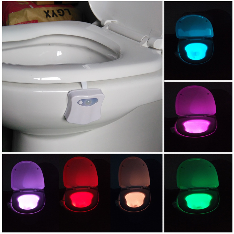 Smart bevægelsessensor toiletsæde natlys 8 farver vandtæt baggrundsbelysning til toiletskål førte luminaria lampe wc toiletlys