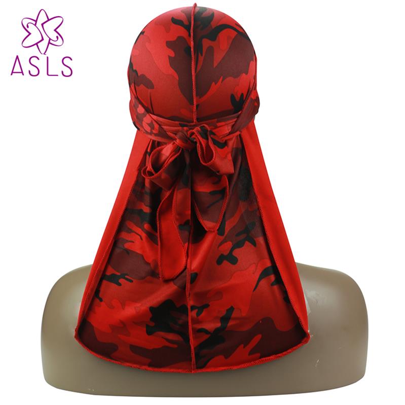 Silky Camo Durag 360, 540,720 Waves Extra Long Tail and Wide Straps for Men Stitching Outside Camouflage Print Durag: red