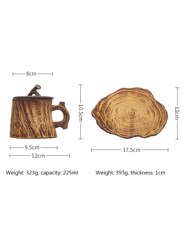 Handmade stoneware coffee mugs cup household coffee mugs with handles retro art garland cup Japanese tree stump-shape