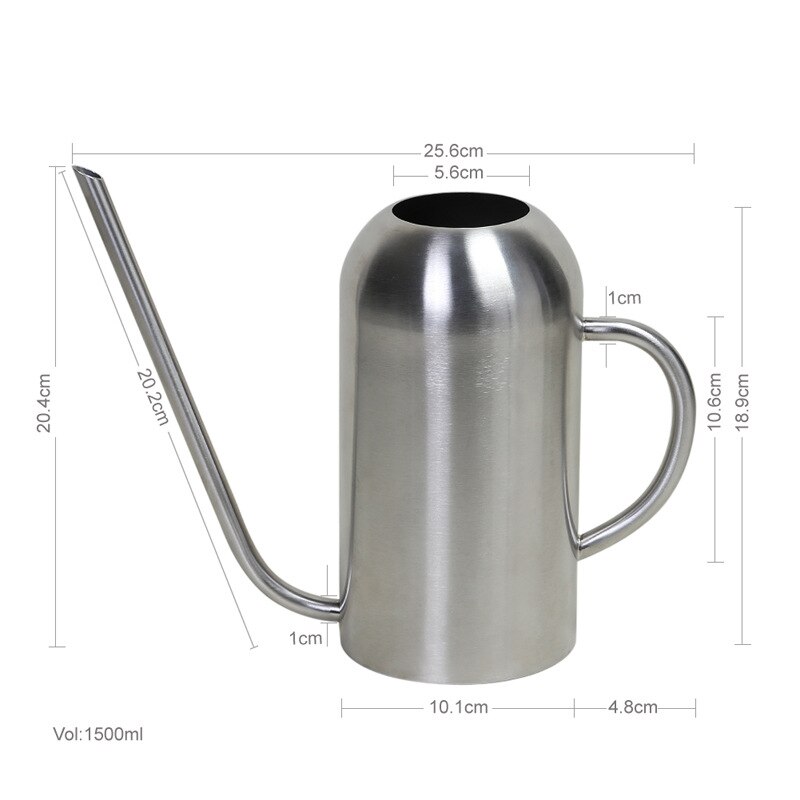 Rostfritt stål vattenkruka trädgårdsarbete krukväxt liten vattning kan använda handtaget perfekt för att vattna blommor växter dusch för trädgård: Silver -1500ml
