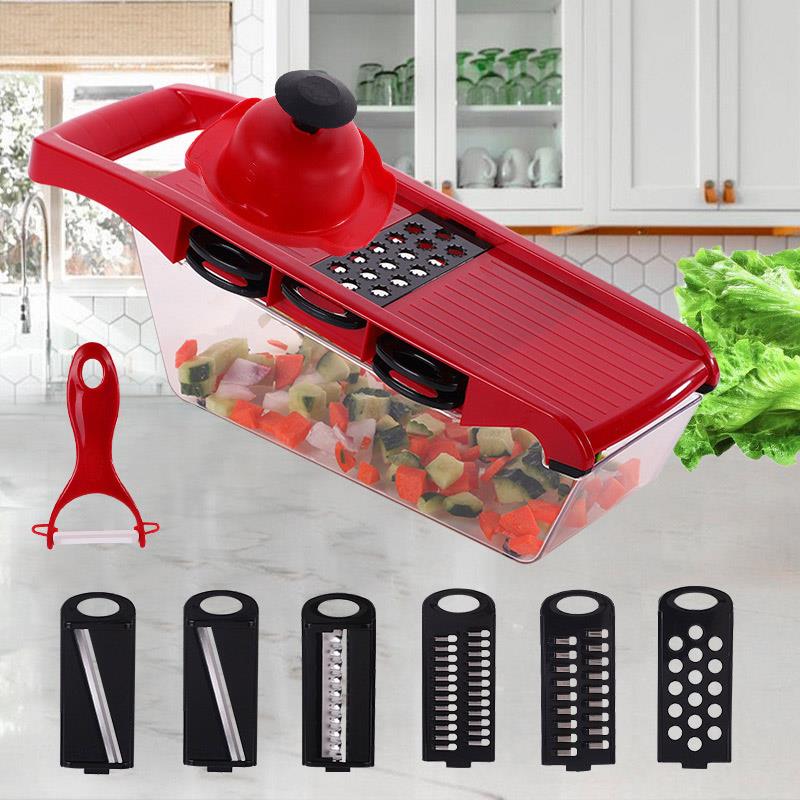 Vegetable Cutter Multi-Functional Household Cut Potato Chips Carrot Shredded Grater With Drain Basket Detachable Kitchen Tools
