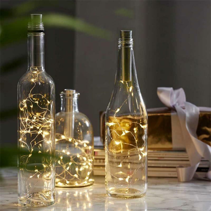String Lights 10/15/20 LED Wine Bottle Lights Battery Powered Cork Shape Glass Bottle Stopper Lamp Christmas Garlands Decor