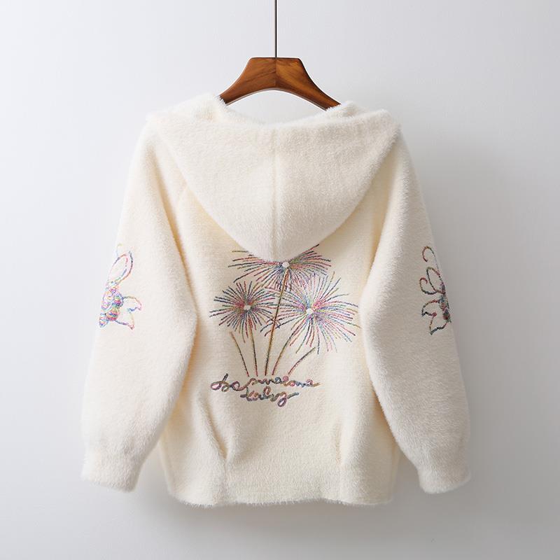 Vrouwen Jas Met Imitatie Nerts Fluwelen Jassen Korte Herfst En Winter Bloemen Mmbroidery Fluwelen Gebreid Vest Dikke: 11 / XL