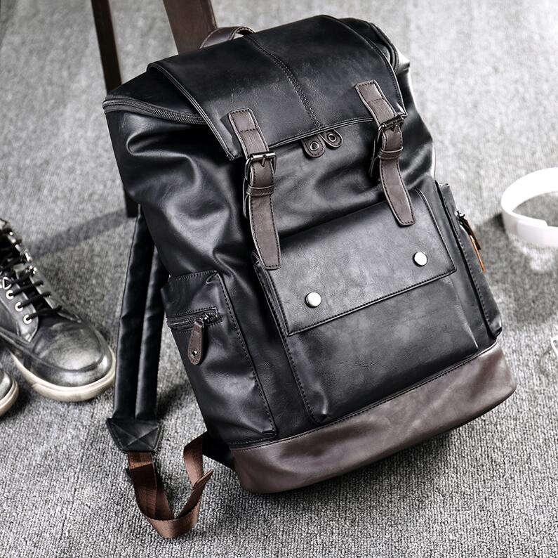 Enkel lappeteppe stor kapasitet herre skinnsekk til menn uformelle menn dagsekker sekk lær travle ryggsekk mochila: misligholde tittel