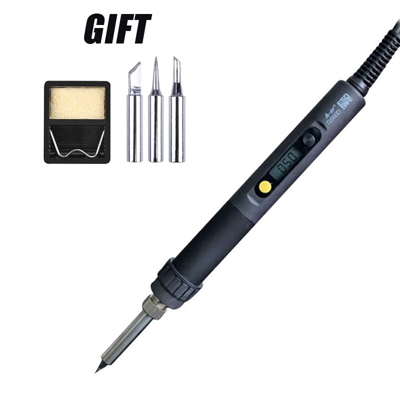 A-BF GS90D Electric Soldering Iron LCD Display Adjustable Temperature Hand Welding Tool Kit 220V Solder Iron with Soldering Tips: GS60D(Set)