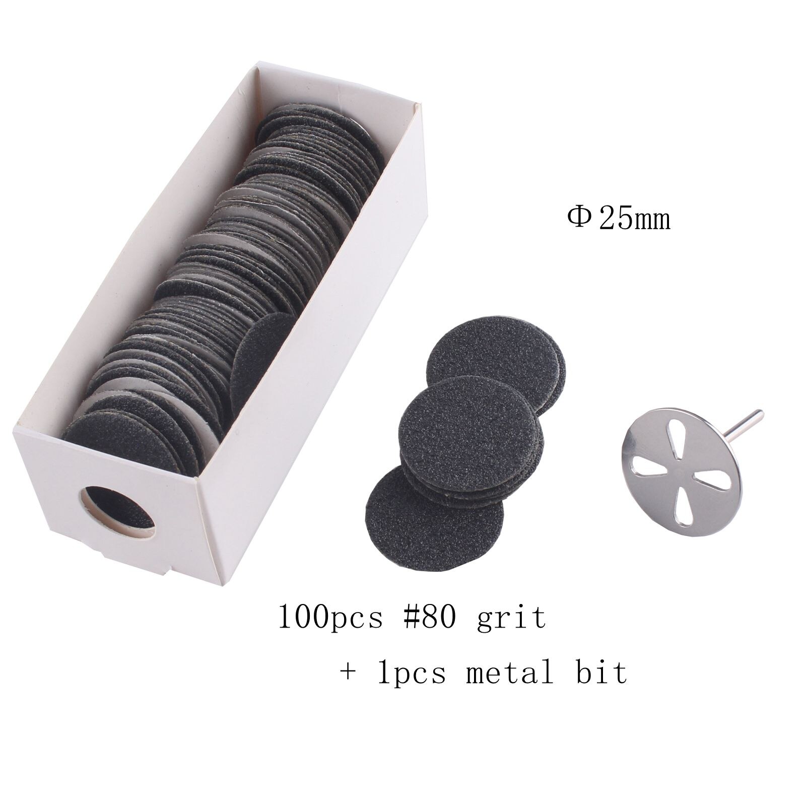 Disco de papel de lija de 25mm con broca de Metal, broca de disco de lijado de pedicura de vástago 3/32 para removedor de callos de piel muerta, Lima eléctrica de pie: 100pcs G80 x 1 bit