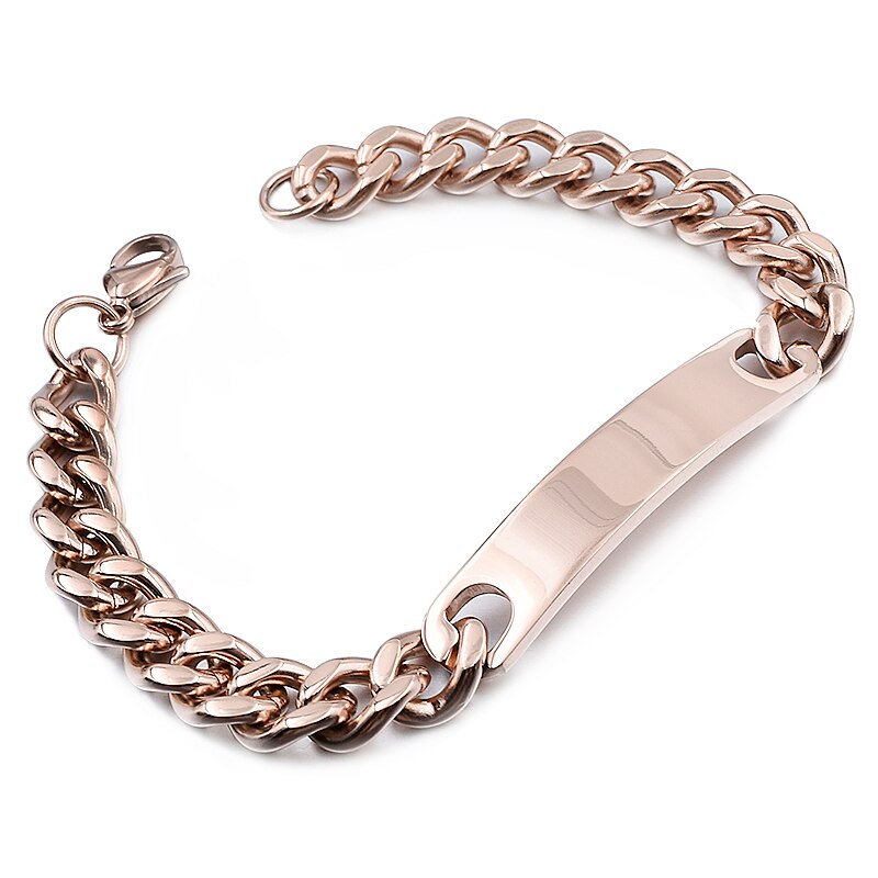 Gokadima Stainless Steel ID Bracelet For Women Men Jewellery Chain Cuff,4 colors, Items,WB001: Style1 rosegold21cm9mm