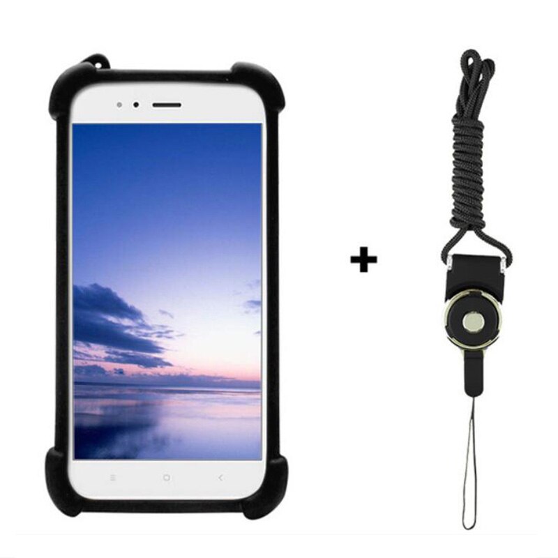 Voor Unimax UMX U683CL 5 inch Case Cover Siliconen Universele Case Voor Unimax UMX U683CL Telefoon Case Zachte Elastische Cover: Black with lanyard