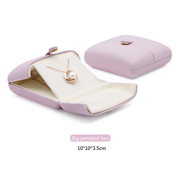 Pink Leather Snap Button Double-Sided Opening Jewelry Packaging Box Proposal Double Ring Box Pearl Necklace Collection Box: Big pendant box
