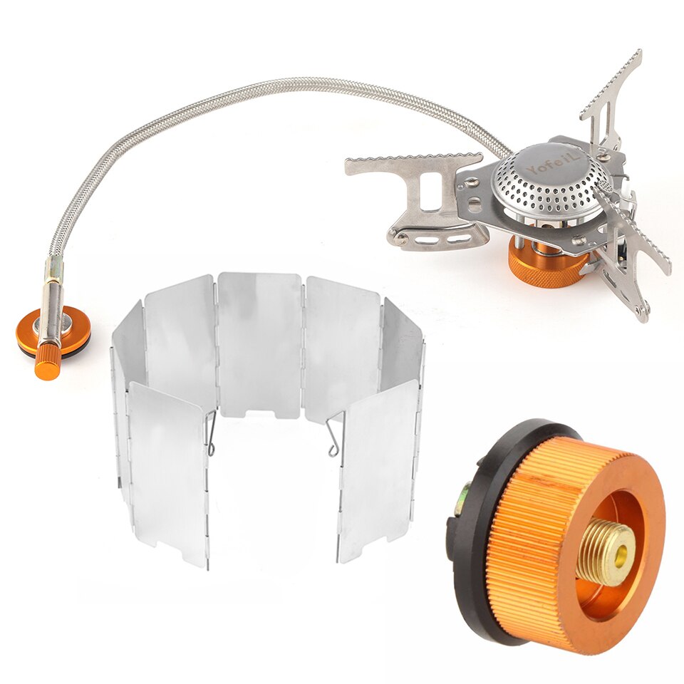 Outdoor Camping Portable Gas Cooker Stove for Camping Hiking Accessories Adapter for Filling Gas Cylinders Alloy Windshield