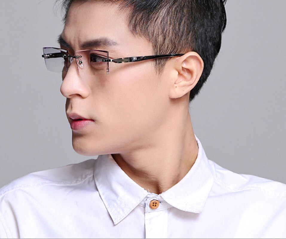 Ultralight Men Rimless Eyeglass Frames Myopia Spectacles Gradient Diamond Trimming Glasses Frames Prescription Optical Eyewear