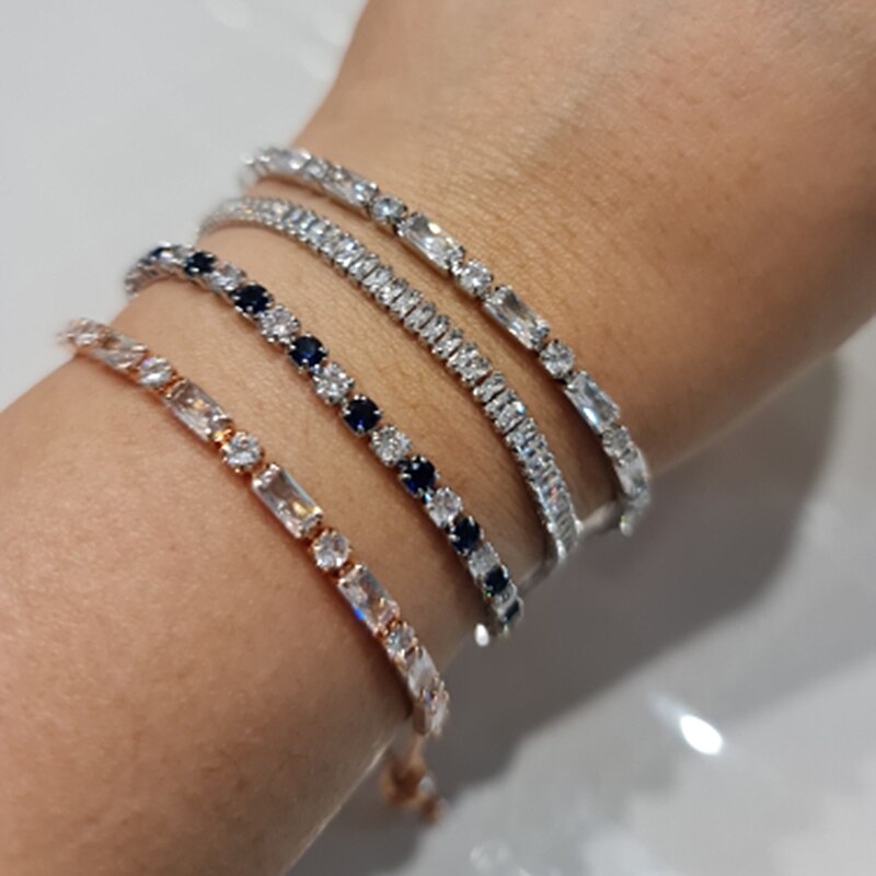 ZHOUYANG pulsera de geometría Simple para mujer Kpop Zircon Color oro rosa hecho a mano boda pulseras ajustables joyería H028
