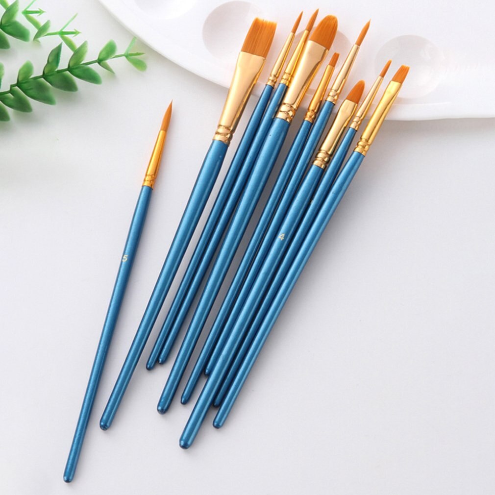 10 stk/sett kunstner pensel nylon hår tre svart håndtak akvarell akryl olje pensel maling kunst rekvisita