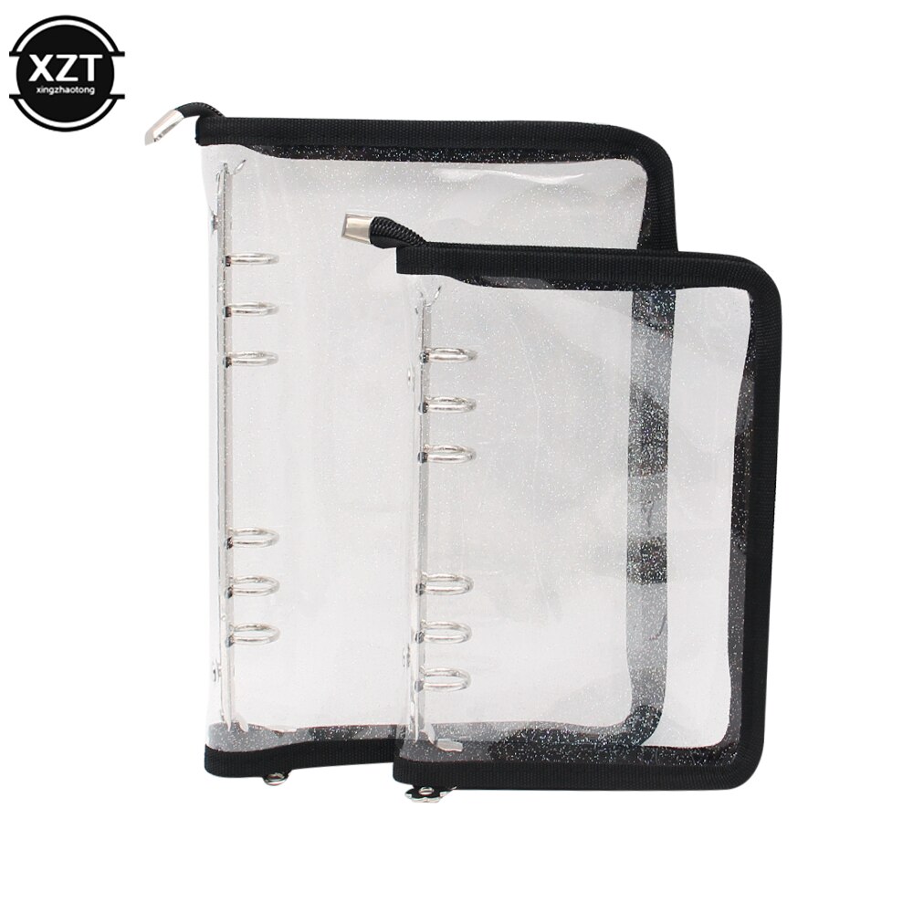 A5 A6 Loose-Leaf Notebook Cover Glitter Zipper PVC Notebook Korean Stationery Diary 6 Hole Binder Clip Notebook Office Planner