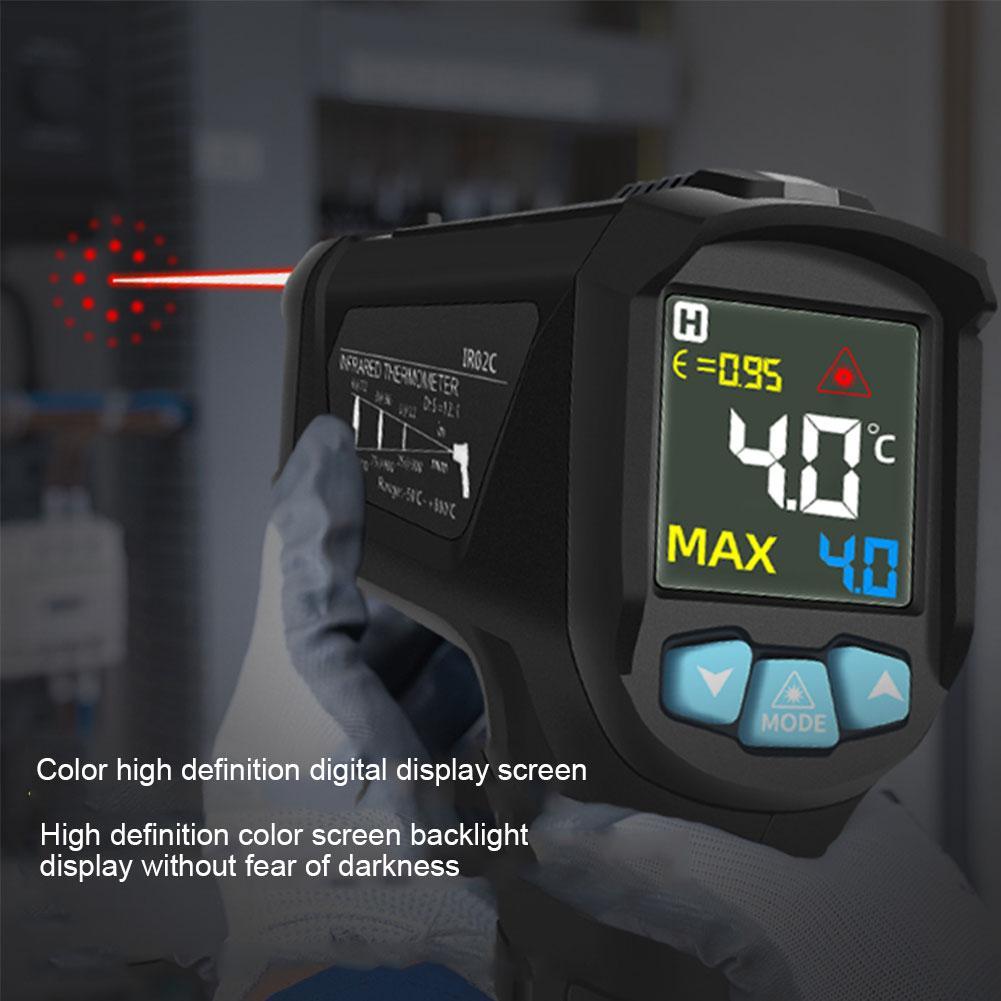 Infrared Thermometer C/F Non Contact Pyrometer Industrial Digital IR Temperature Meter Color LCD Light Alarm