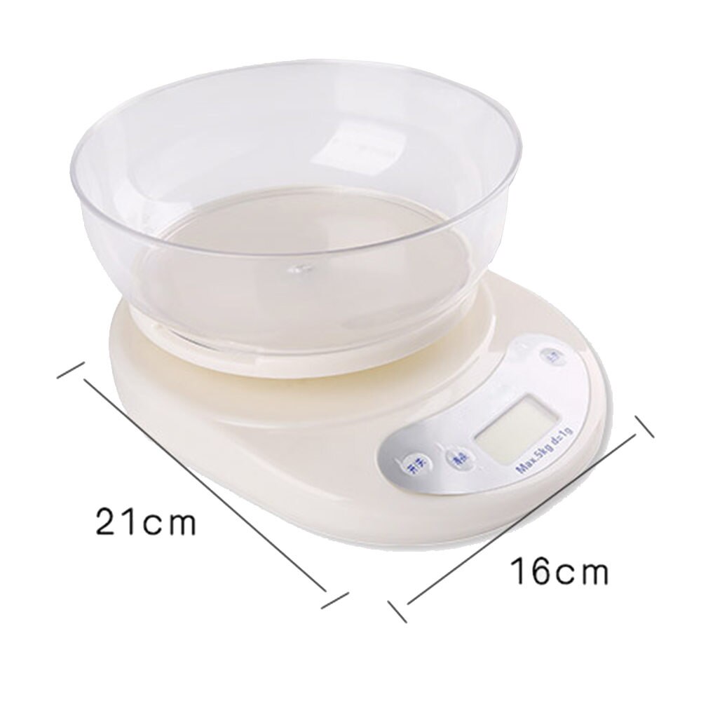 Electronic Digital 5kg/3kg /1g Kitchen Cooking Black/White With Bowl Weighing Scales Kitchen Scale High Precision Desktop Scale: Ivory