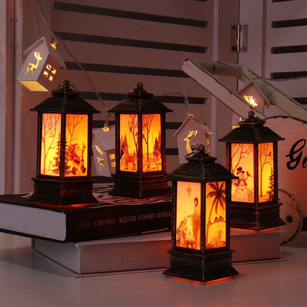 Latarnia bożonarodzeniowa doprowadziło świąteczna lampa wisząca wiatrowa dekoracyjna latarnia świecznik dekoracja na biurko (czerwony mikołaj)