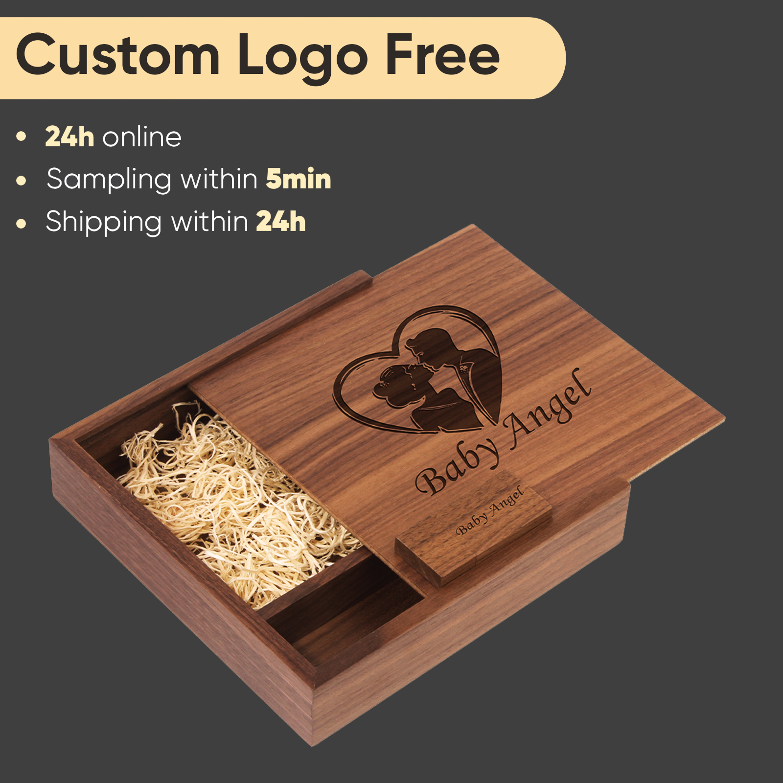 Wood Photo Box USB 2.0 Flash Drives Free Logo Wedding Custom Pen Drive Real Capacity Memory Stick Photography U Disk 64G