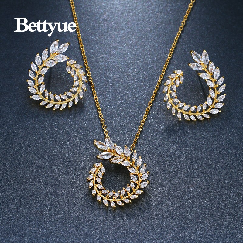 Bettyue AAA Multicolor Zircon Personality Three Colors Olive Branch Jewelry Sets For Woman Wedding Decoration