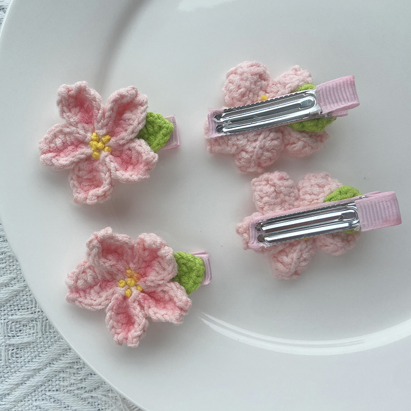 Flor de ganchillo tejida a mano, flor de cerezo, horquilla de ganchillo, accesorios de costura DIY, flor de hoja rosa y verde: Azul marino