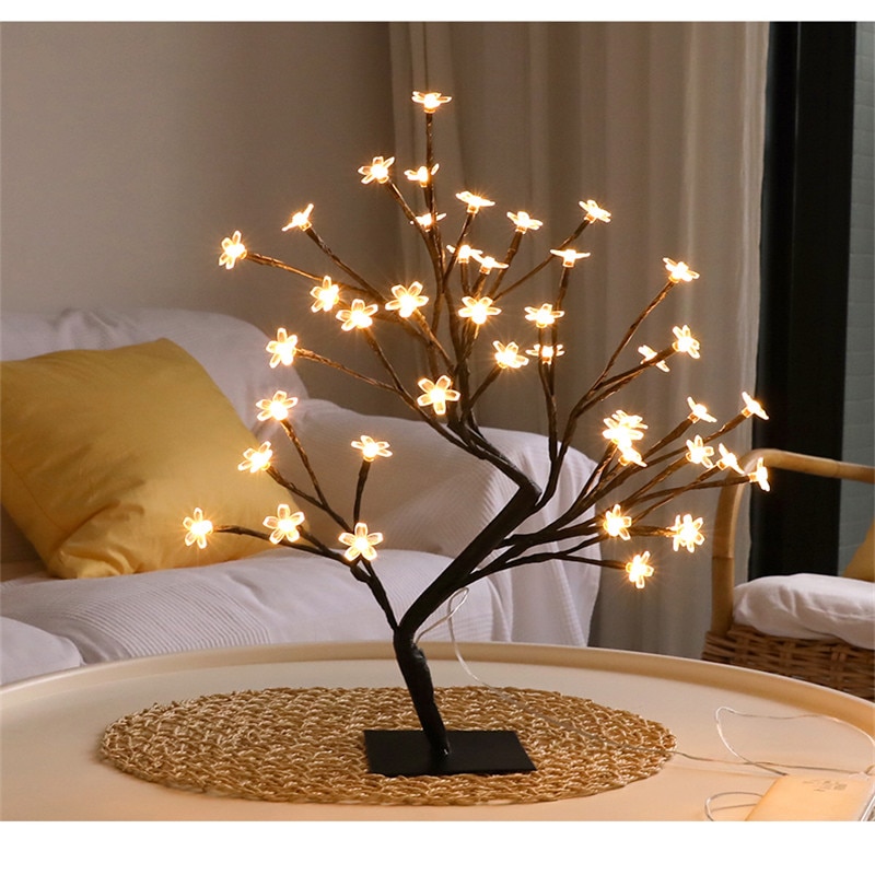 Mode LED Binnenverlichting Tafellamp Kersenbloesem Boom Nachtlampje 24/48 Leds Warm Wit Verlichting Home Party decoratie