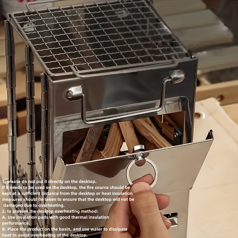 Buitenbarbecue met grill Lichtgewicht roestvrijstalen houtkachel voor koken, reizen, barbecueën, grill