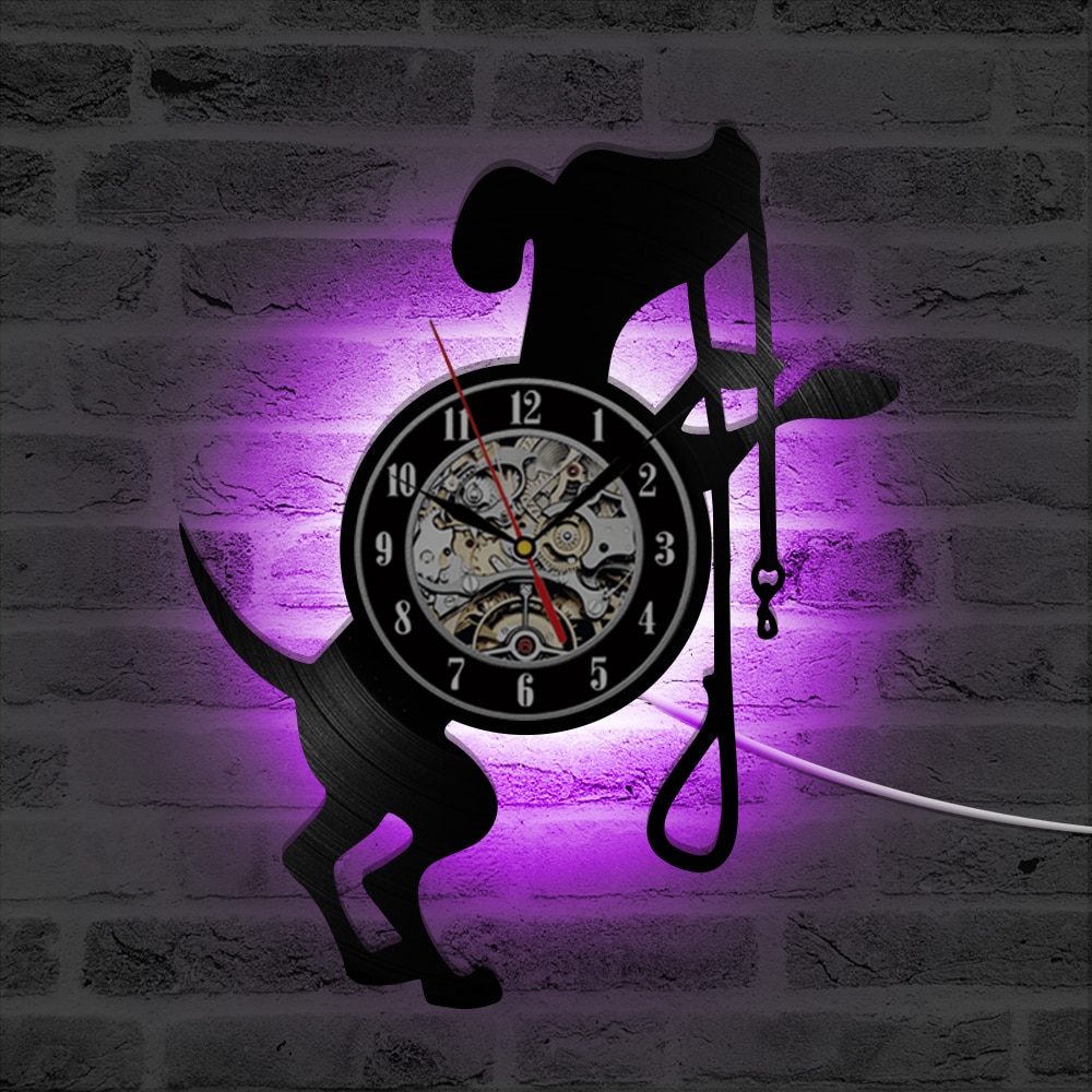 Søt vinyl svart hund cd tallerken klokke barnerom dekorativ ledet veggklokke dyr antikk hengende klokke