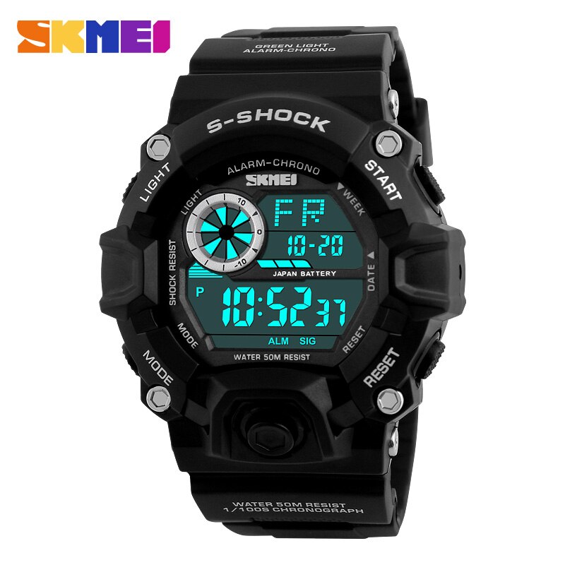 Digitale Horloges Heren Alarm 50 M Waterdichte Sport Horloge LED Back Light S Shock Horloges Voor Man Klok Relogio Masculino SKMEI: Black