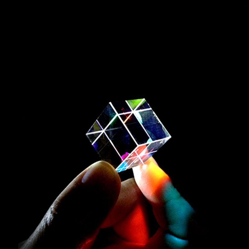 OOTDTY Prism Combine Cube 6sides Optical RGB Glass Len Square Prism with Light Box A5YD