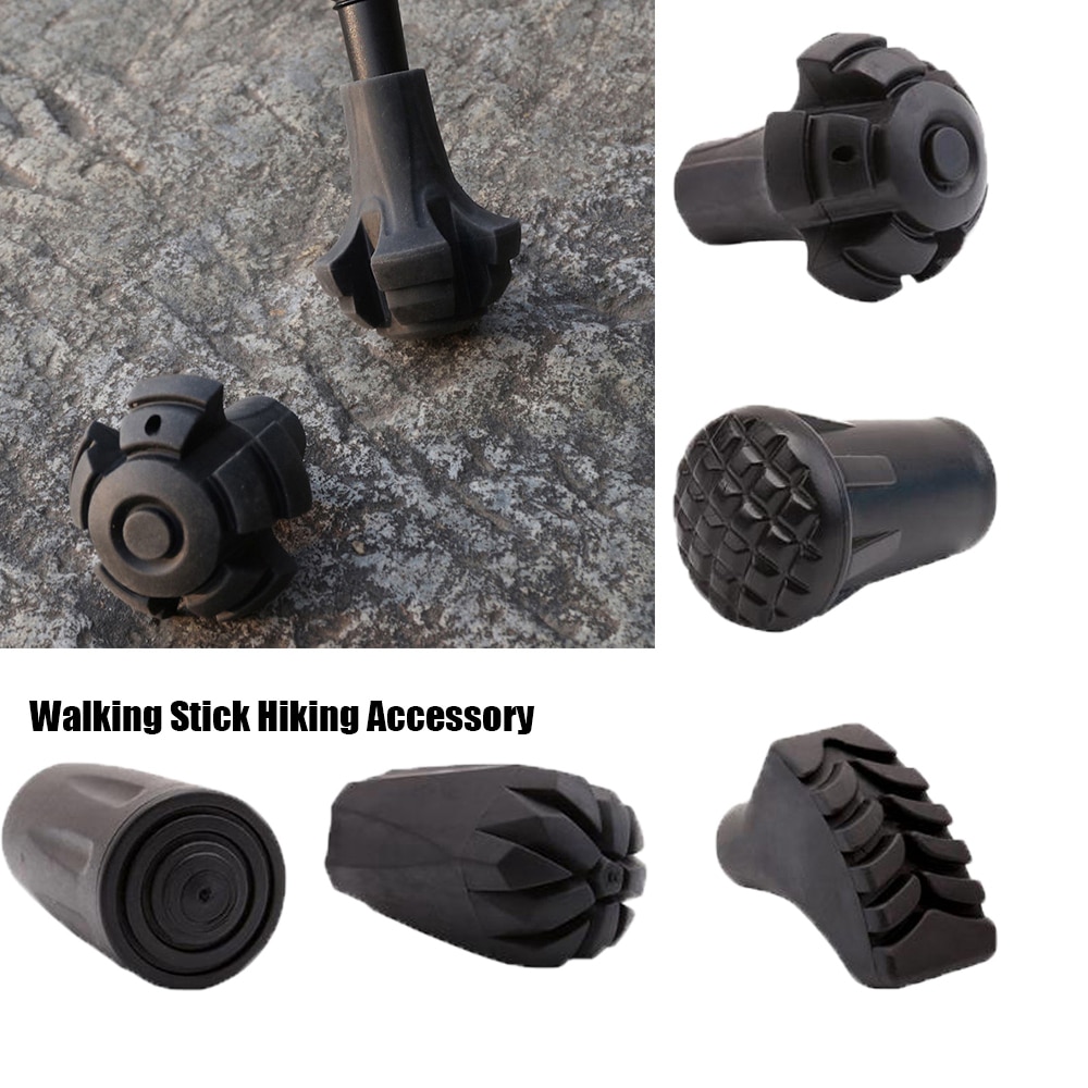 1PC Durable Black Rubber Trekking Poles Protectors Adjustable Telescopic Walking Stick Head Pole Replacement Hiking Accessories