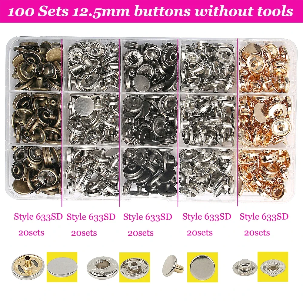 24-150set/box Metal Snap Fasteners Button Stainless Steel 633# Snap Buttons Sewing Accessories for Clothing Jacket Leather Craft: dark blue