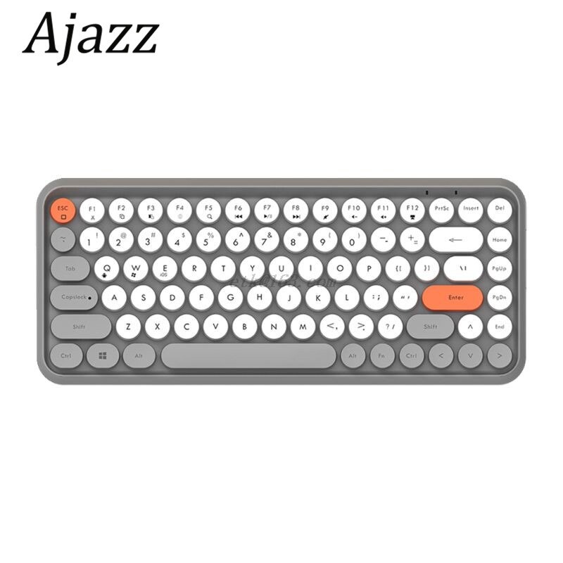 Ajazz 308i clavier sans fil Bluetooth bouchon de clé ronde clavier de jeu avec 84 touches pour les systèmes iPhone/an-droid/Windows: Grey
