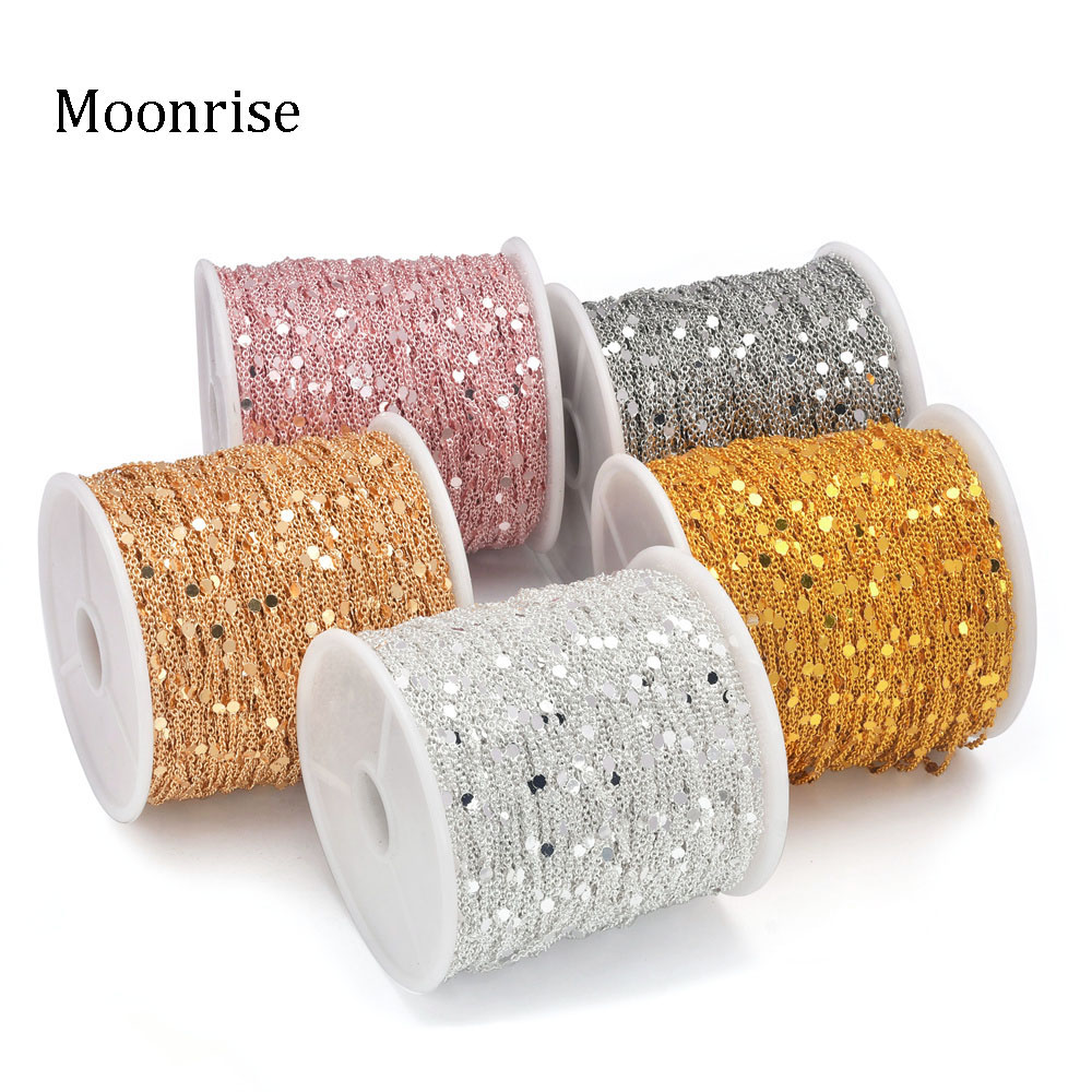 5 m/rouleau 1.5mm paillettes chaîne cuivre câble chaînes or argent collier Bracelet bricolage chaîne bijoux faisant des composants
