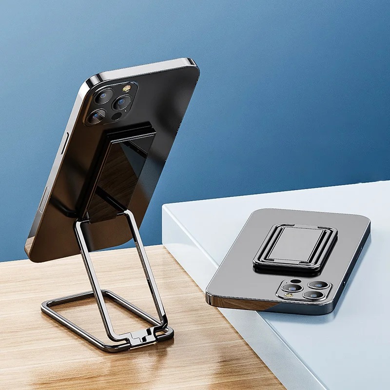 Telefoon Ring Houder Voor Iphone Pro Xiaomi Vinger Kickstand 360 Graden Rotatie Metalen Mobiele Telefoon Ring Grip Opvouwbare Mobiele Telefoon Standaard: Black