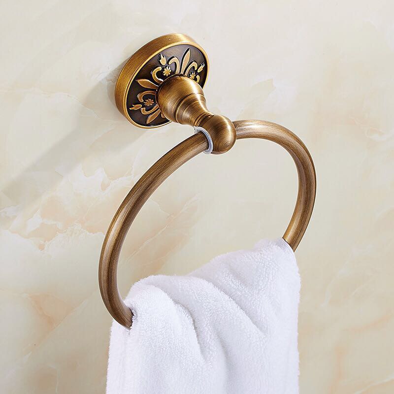 Conjunto de accesorios de baño antiguo de bronce tallado, accesorios de baño, estante de almacenamiento, toallero, porta pañuelos, cepillo de baño: towel ring