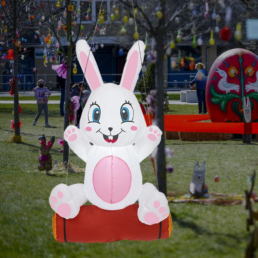 80x40cm LED Easter Inflatable Bunny Polyester Happy Face Inflatable Bunny Garden Decor Blow Up Inflatable Easter Rabbit
