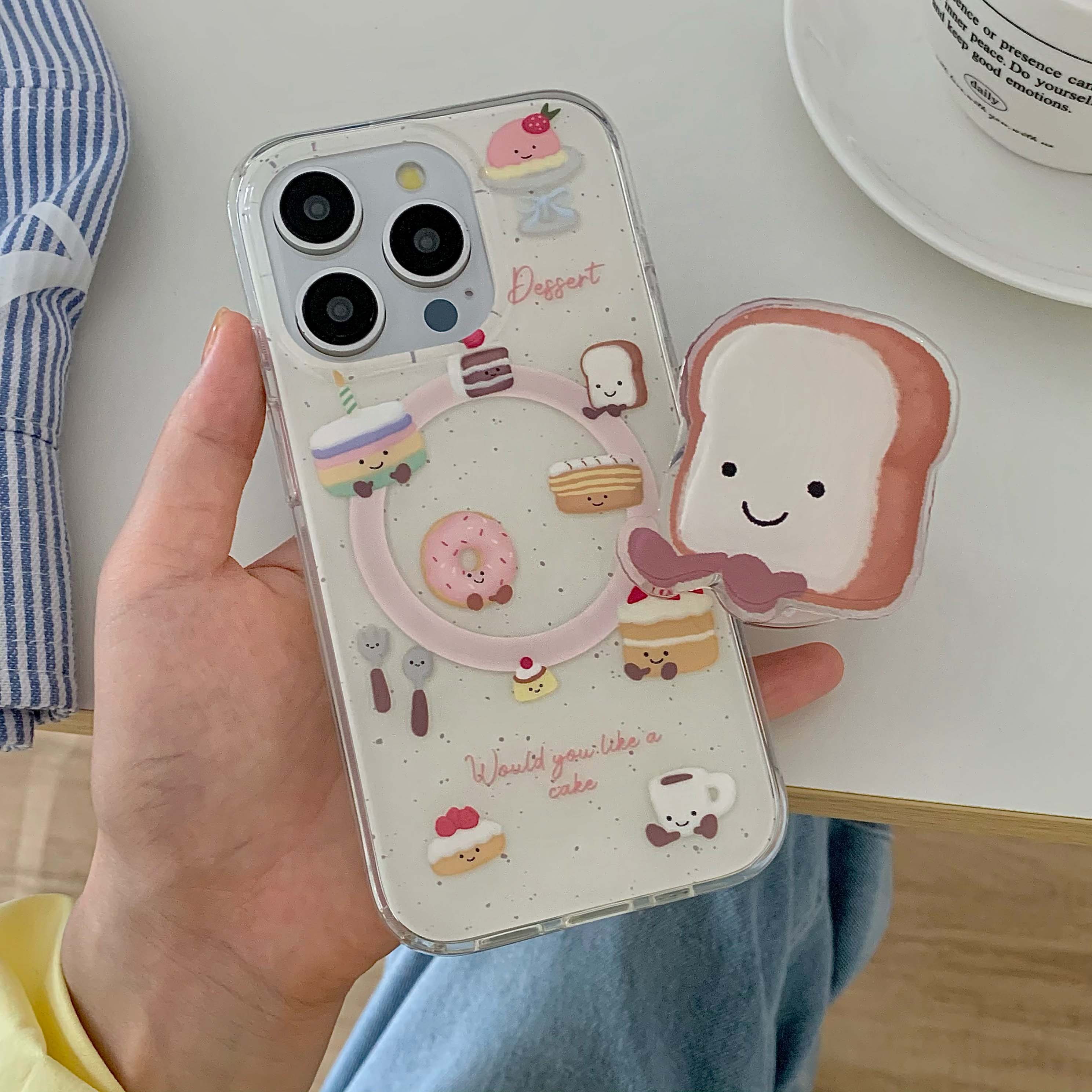 Nette Karikatur Nachtisch Kuchen Telefon fallen Magnetische Fundas Für Iphone 14 Profi Max 13 14 15 Profi max 15 Profi Max 12 13 Profi Ständer Halfter Hülse: Silizium / Beige