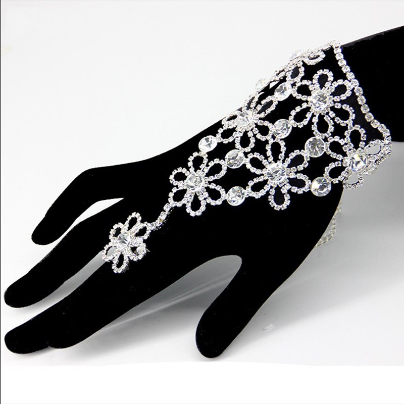 Crystal Slave Bracelets for Women Girls Hand Harness Finger Bracelet Bangles Link Chain Engagement Wedding Party Jewelry