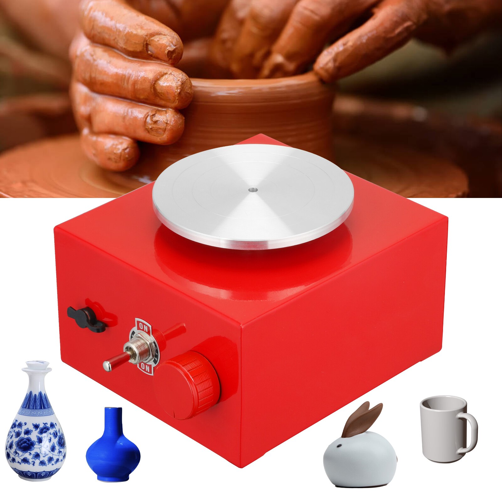 US Stock Mini Pottery Wheel 6.5cm 10cm Turntable Pottery Machine Electric Pottery Wheel DIY Clay Tool with Tray Ceramic Work