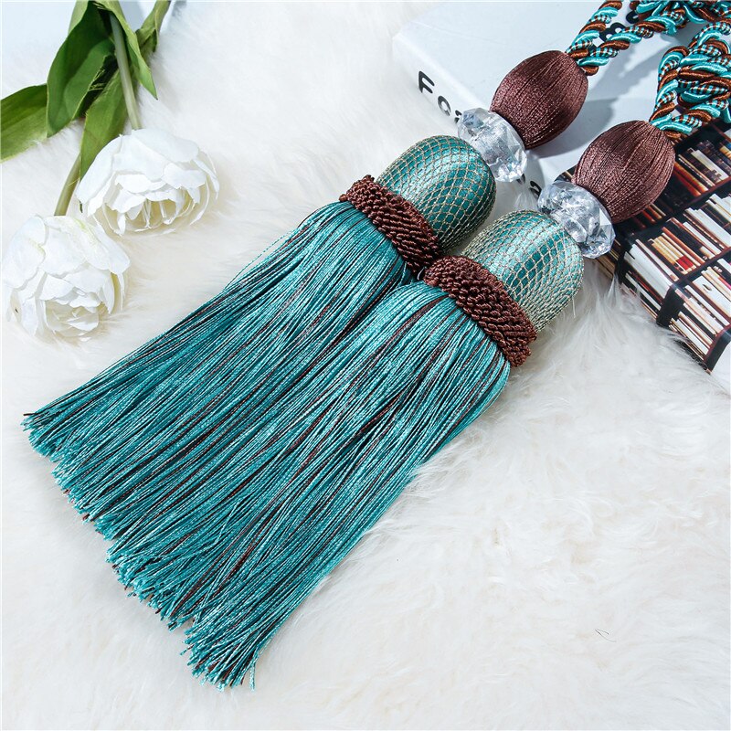 YokiSTG – embrasses en maille dorée pour rideaux, accessoires de luxe avec pompon, décoration de la maison, 2 pièces: Aqua-A