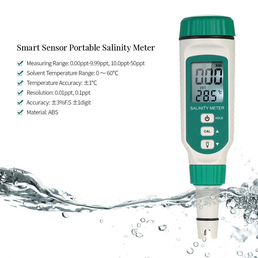 Salinity Meter ATC Salinometer Salt Gauge Salty Brine Meter Seawater Salinity Tester Meter with 0.00ppt-9.99ppt 10.0ppt-50ppt