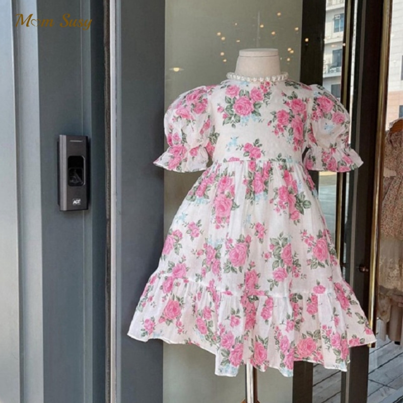 Baby Girl Princess Flower Dress manica a sbuffo Toddler Summer Flower Tutu Mesh Vestido Party Pageant Birthday Baby Clothes 2-7Y