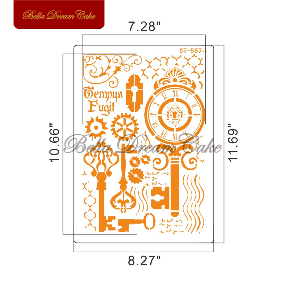 Kopp/klocka/nyckelmönster tårta stencil plast lager stenciler för gör-det-själv scrapbooking rita stenciler heminredningsmall: St -5574