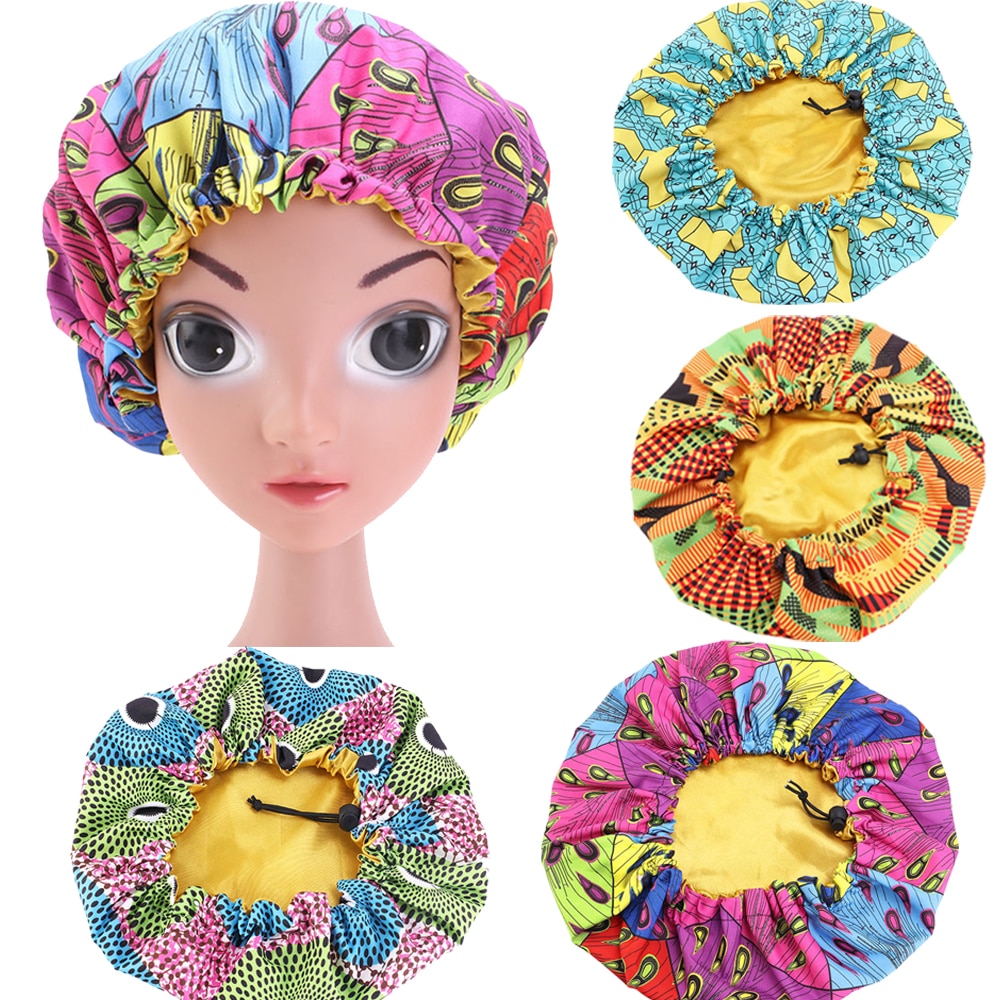 freundlicher Mädchen Einstellbare Schlaf Kappe Afrikanische Batik Druck Satin- Haar Pflege Motorhaube Turban Art Hütte Chemo Mützen Elastische Band Headwear